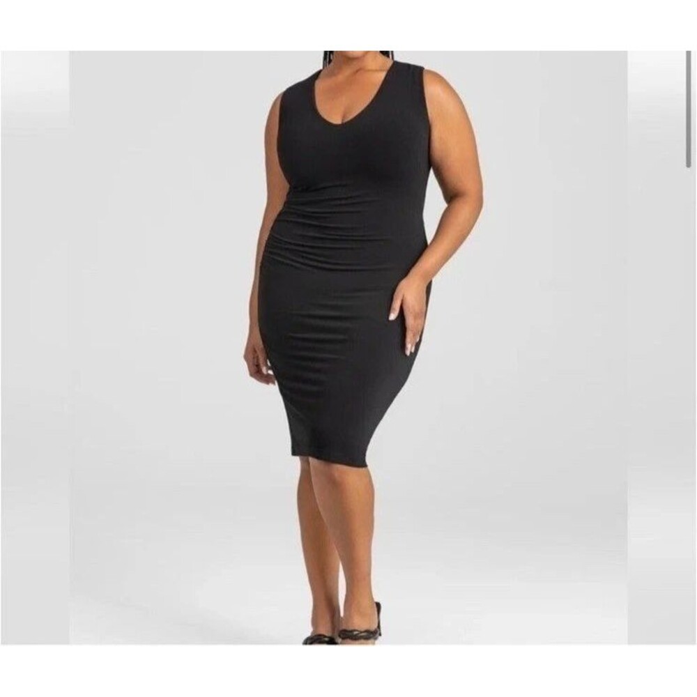 Honeylove Black Inner Power Ruched Dress Size 2X Built In Shapewear Sleeveless